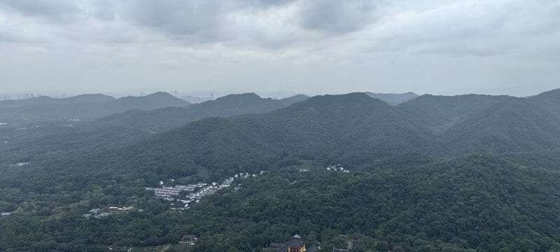View from North Peak looking over West Lake with tea terraces in the foreground